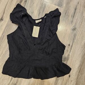 Universal Thread Dark Blouse with Ruffle Details